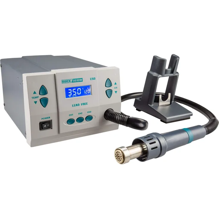 QUICK QU861DW Profi Heißluft Lötstation Set digital regelbar 1000 Watt Temperaturbereich 100 - 500 °C SMD Reworkstation - Kalibrierfunktion - Standby - Auto-Kühlsystem