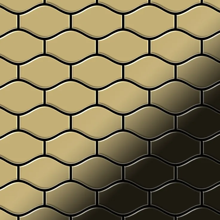 Mosaik Fliese massiv Metall Titan hochglänzend in gold 1,6mm stark ALLOY Karma-Ti-GM Designed by Karim Rashid 0,86 m2