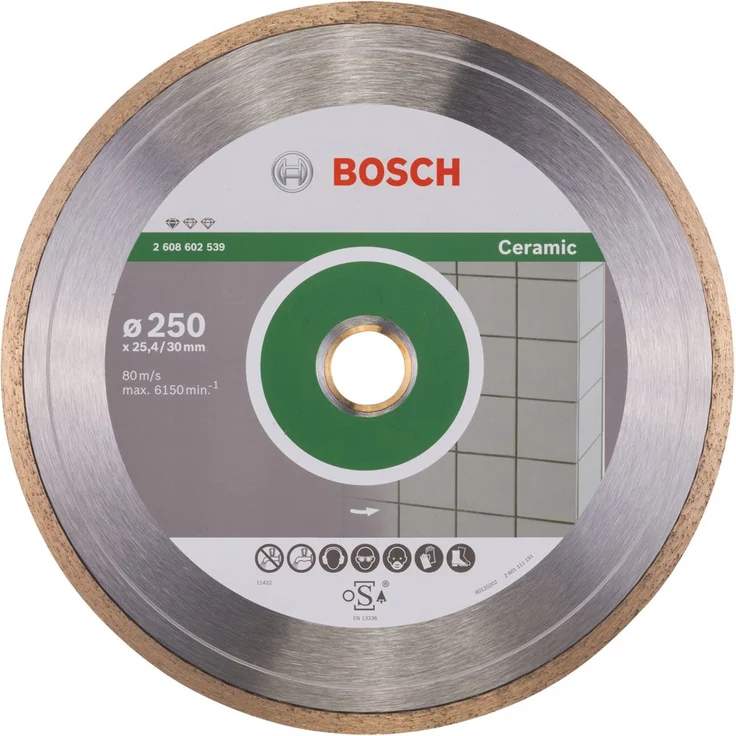 Bosch Professional Diamanttrennscheibe Standard für Ceramic, 250 x 30 und 25,40 x 1,6 x 7 mm, 2608602539 – Bild 1