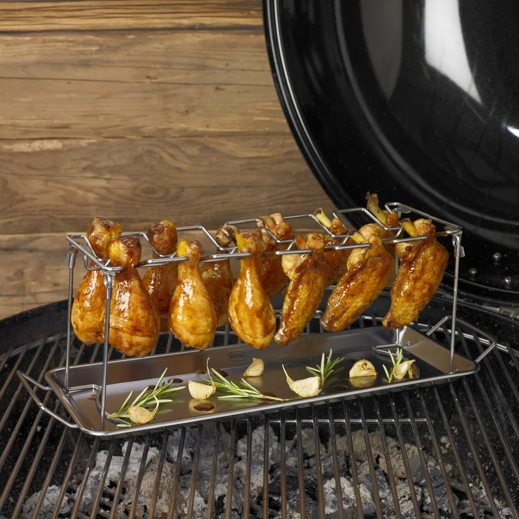 RÖSLE Hähnchenrack, Halter zur Zubereitung von Chicken Wings und Hähnchen-Unterkeulen auf Gas- und Kohlegrill, 12 Hähnchenteile, Edelstahl 18/0 – Bild 3