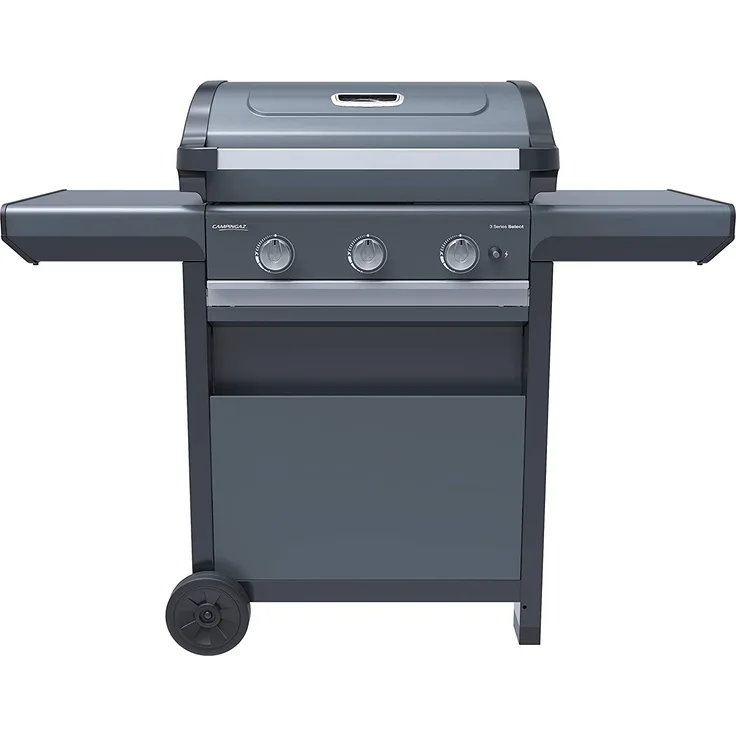 Campingaz BBQ 3 Series Select 37484 Gasgrill, 3 Brenner, 119 x 101 x 64 cm Grillrost aus Gusseisen, Drehspießfunktion, Temperaturanzeige, schwarz grau