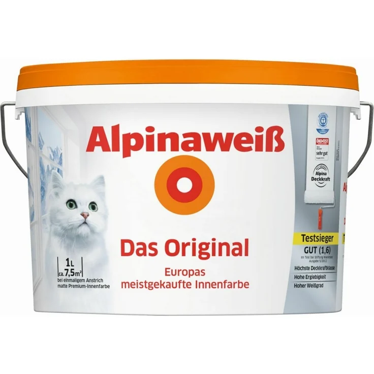 Alpina Innenfarbe Wandfarbe Alpinaweiß matt 1 L – Bild 1