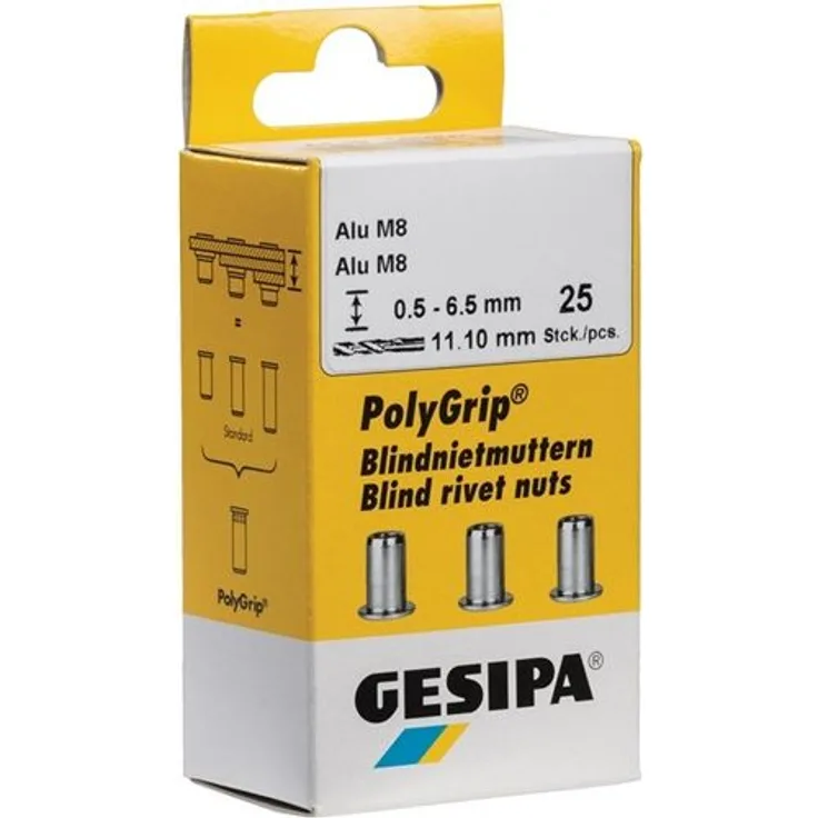 GESIPA Blindnietmutter PolyGrip Nietschaft dxl 11x20mm M8 Alu 25 St.