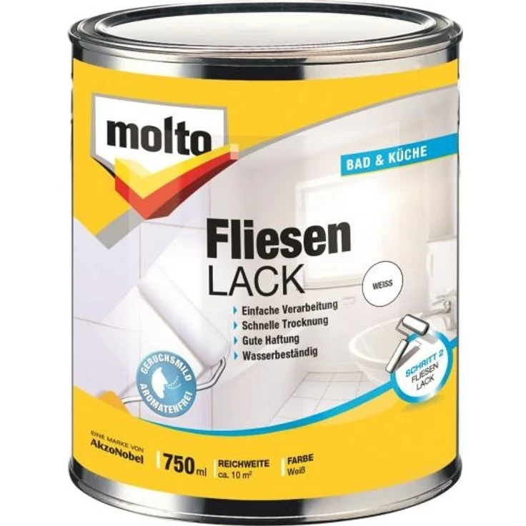 Molto Fliesen Lack weiß 750ml glänzende Schlusslackierung – Bild 1
