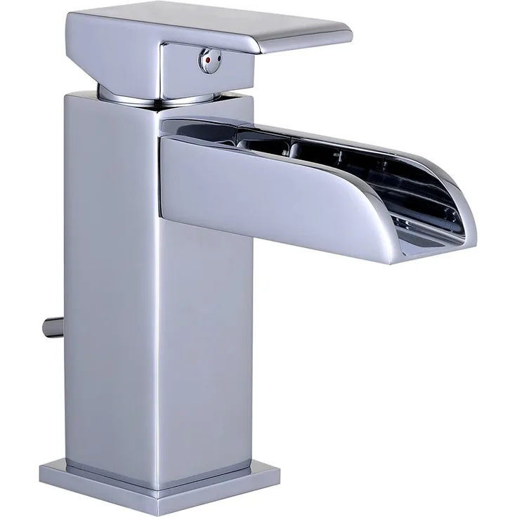 EISL Waschtischarmatur Waterway, Wasserhahn Bad mit Schwallauslauf, Badarmatur, Einhebelmischer mit Ablaufgarnitur Chrom NI075WCR-E