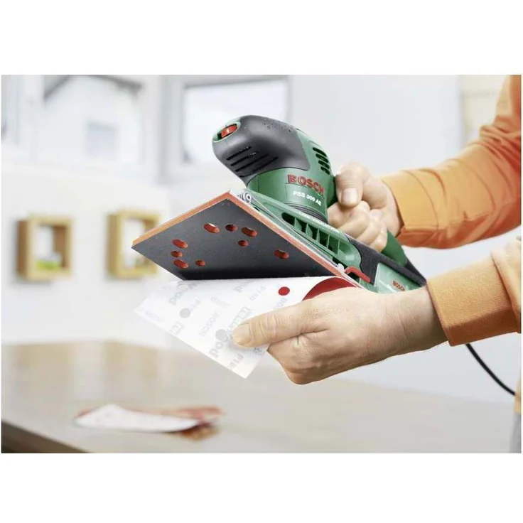Bosch DIY Schwingschleifer PSS 300 AE, Schleifblatt P120, Bosch Microfilter, Koffer (250 W, Schwingzahl 14.000-24.000 min-1, Schleiffläche rechteckig 262 cm² (114 x 230 mm)) – Bild 4