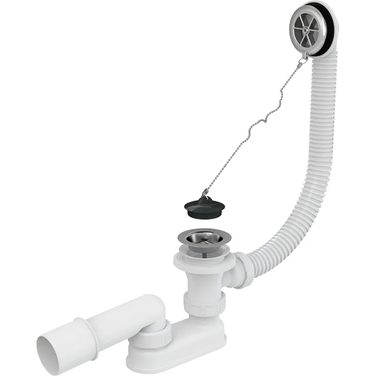 AlcaPlast A501 Badewannen Ab- und Überlaufgarnitur 57cm mit Stopfen und Kette für Standardwanne