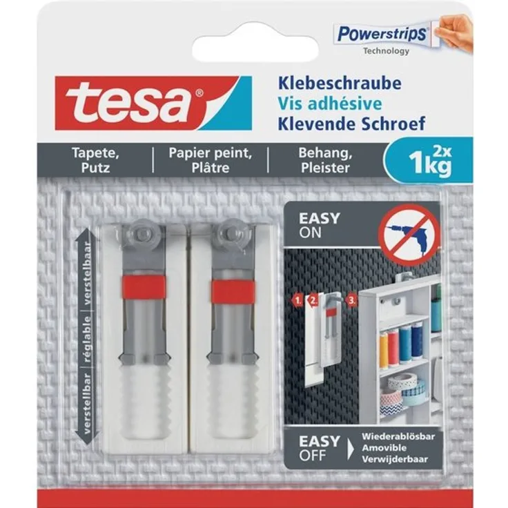 tesa Klebeschraube für Tapeten und Putz (verstellbar, 1kg)