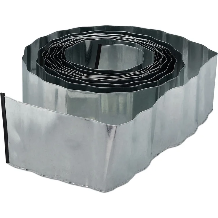 Rasenkante 10m, Beetbegrenzung aus Metall, verzinkt, flexibel, Umrandung f. Beet oder Rasen, 16cm hoch, silber