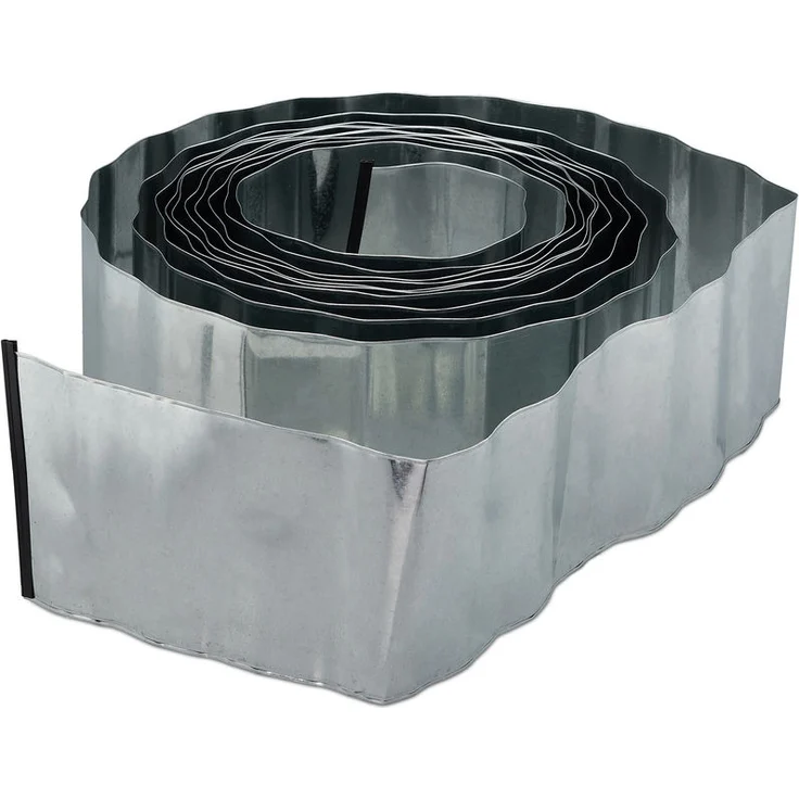 Rasenkante 10m, Beetbegrenzung aus Metall, verzinkt, flexibel, Umrandung f. Beet oder Rasen, 16cm hoch, silber – Bild 1