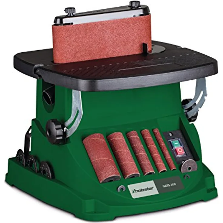 Holzstar Spindel-und Bandschleifmaschine OBSS 100 (neigbarer Arbeitstisch 0°-45°, 450 Watt Motor, inkl. Schleifhülsen + Schleifband) 5903501