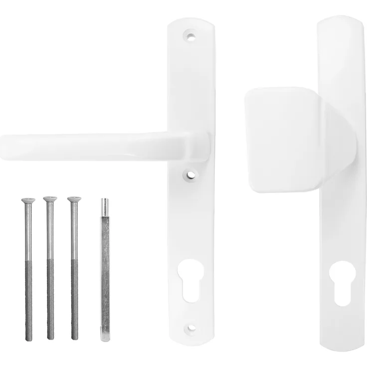 kj-vertrieb Türgriff / Türdrücker / Türklinke / Drückergarnitur 92mm (Schildbreite 32mm) - weiß - mit Knauf