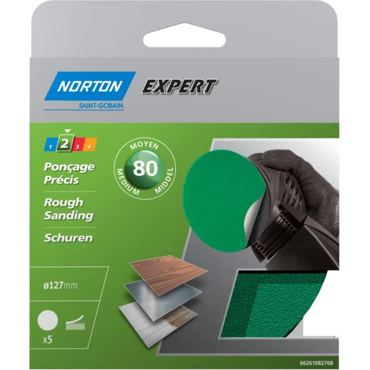 Norton Norgrip Expert Papier Festplatten 127 mm Körnung 80 5 Stück