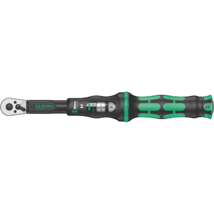 Wera 05075604001 Click-Torque A 5 Drehmomentschlüssel mit Umschaltknarre, 1 W, 1 V, 1-4'' Vierkant, 2.5-25 Nm – Bild 1