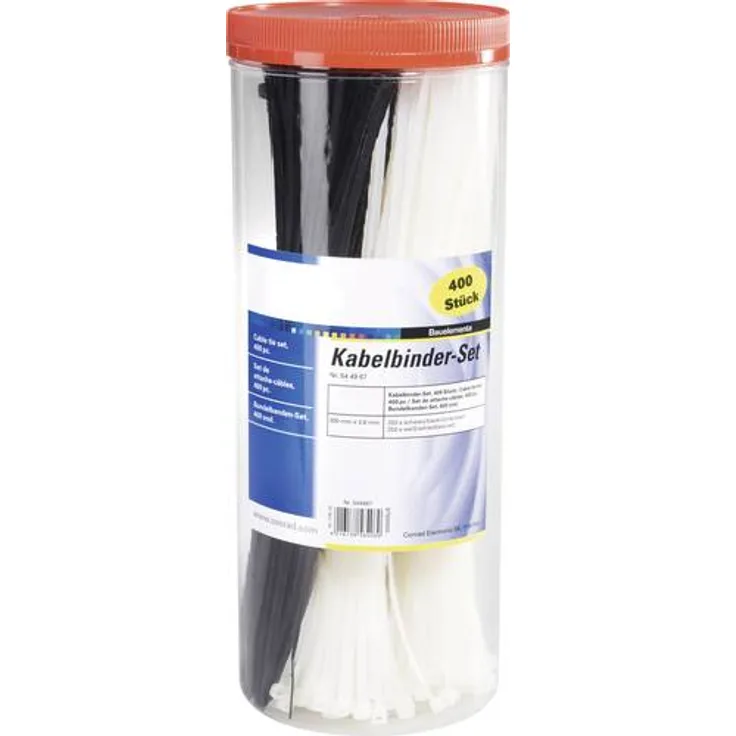 TRU Components 1566535 28530c209 Kabelbinder-Sortiment 200mm 2.50mm Schwarz, Natur 1000St.
