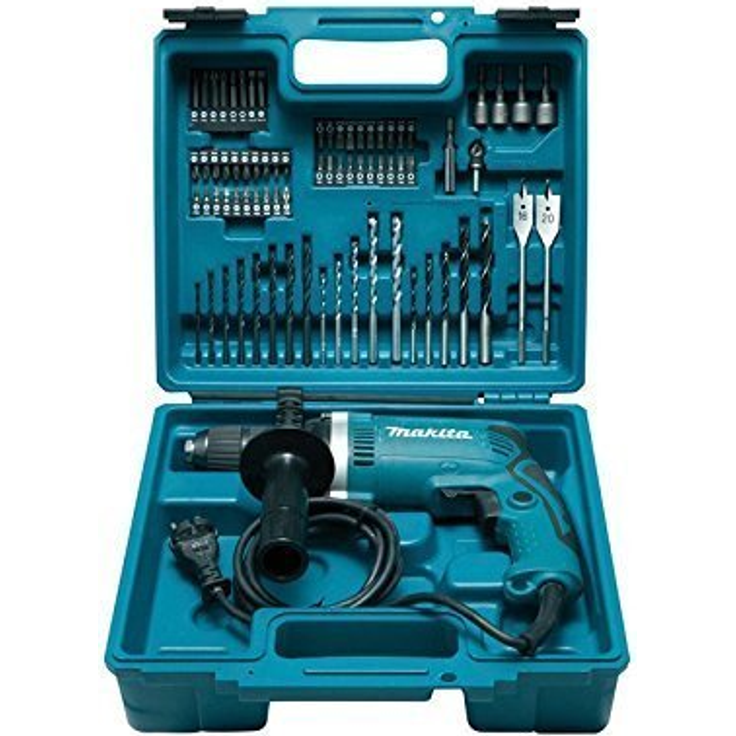 Makita HP1631KX3 Schlagbohrmaschine im Koffer, 710 W inklusive 74tlg. Zubehör-Set – Bild 2
