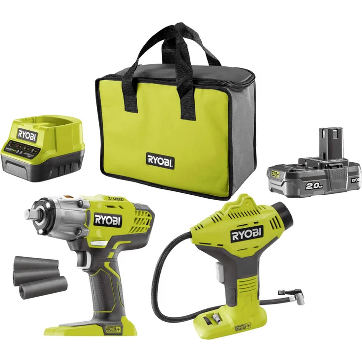 Ryobi Akku-Schlagschrauber-Handkompressor-Set R18IWPI-120S, 18Volt