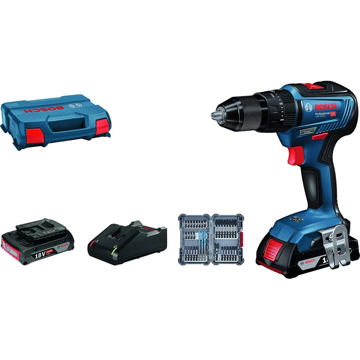 Bosch Professional 18V System Akku Schlagbohrschrauber GSB 18V-55 (2x 2,0 Ah Akku,35tlg. Impact Zubehör Set,in L-Case) – Bild 1