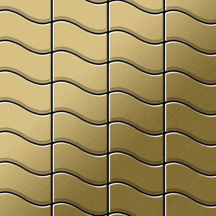 Mosaik Fliese massiv Metall Titan gebürstet in gold 1,6mm stark ALLOY Flux-Ti-GB Designed by Karim Rashid 0,86 m2