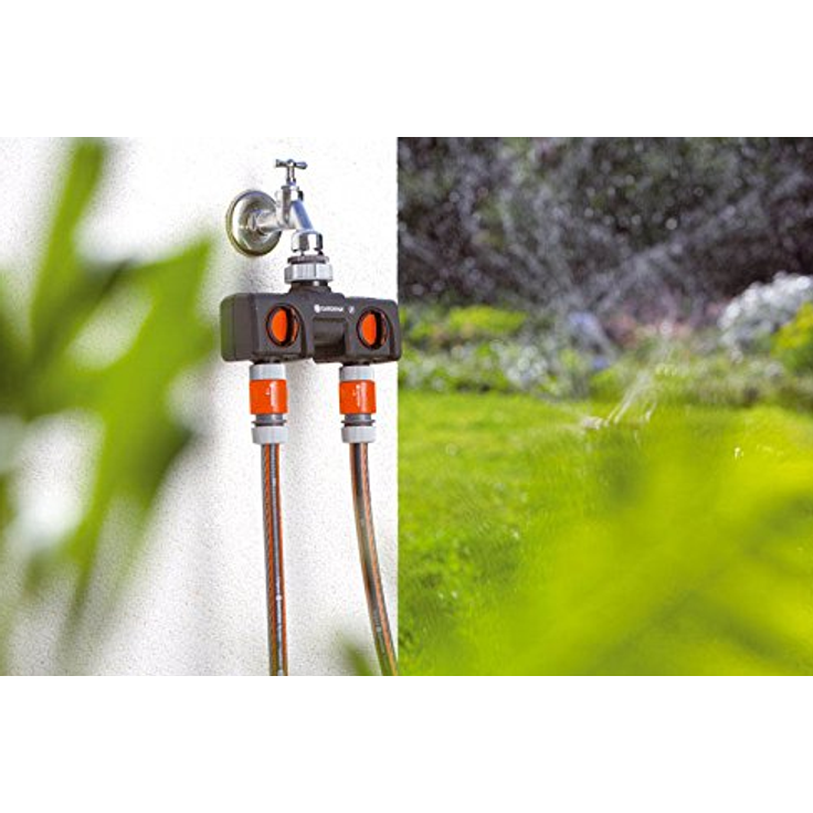 GARDENA 2-Wege-Verteiler Anschlussmöglichkeit für 2 Geräte an den Wasserhahn, passend zu GARDENA Bewässerungscomputern & -uhren, Wasserdurchfluss regulier- und absperrbar (8193-20) – Bild 3