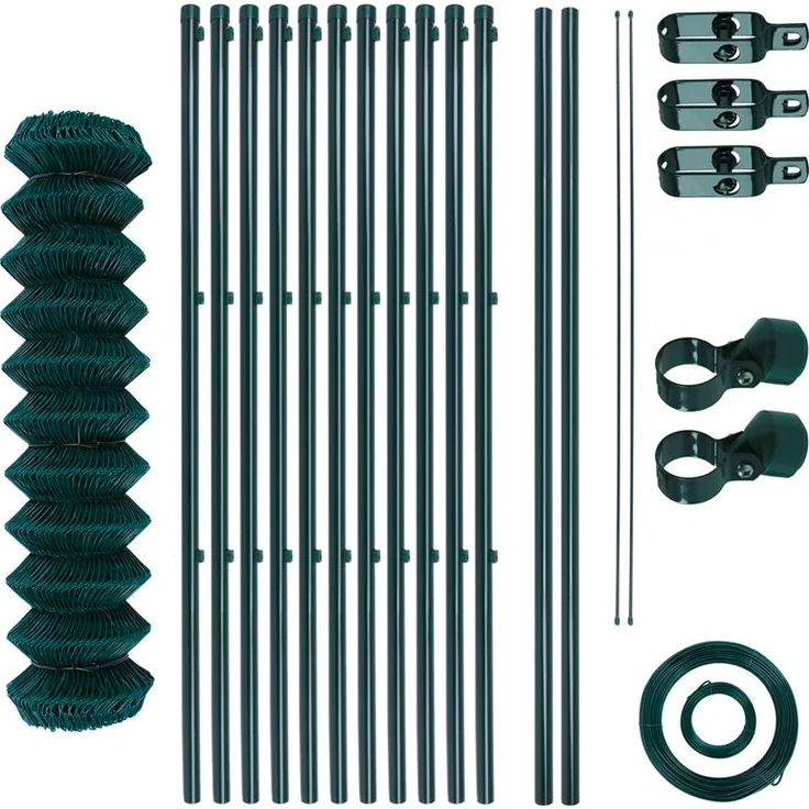 Maschendrahtzaunset Gartenzaun 1,50x25 m Gartenzaunset Zaunset grün Komplettset