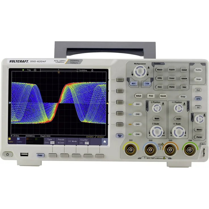 VOLTCRAFT DSO-6204F Digital-Oszilloskop 200MHz 4-Kanal 1 GSa-s 40000 kpts 8 Bit Digital-Speicher DSO, Funktionsgenerator