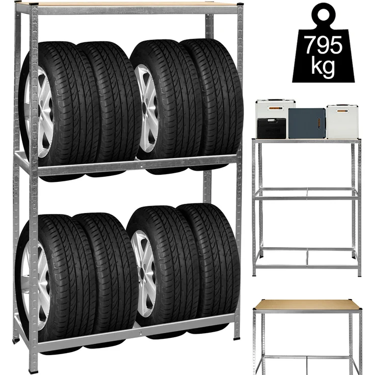 Deuba Reifenregal 8 Reifen 795 kg 180x120x40cm inkl. Gummischutz höhenverstellbar MDF Ablage Lagerregal Schwerlastregal – Bild 1
