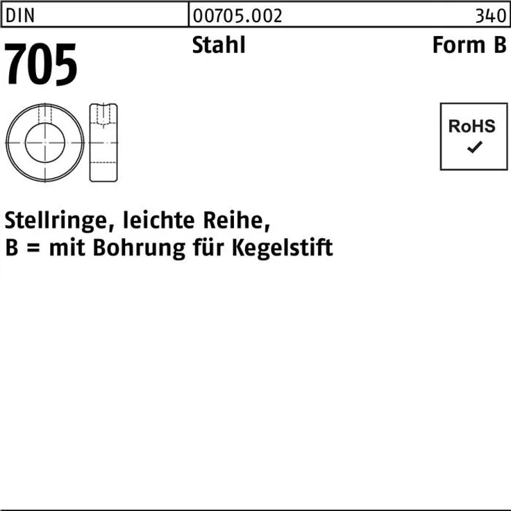 Reyher Stellring 705 Form B m.Bohrung f.Kegelstift B 90 x125 x22 Stahl leichte Reihe