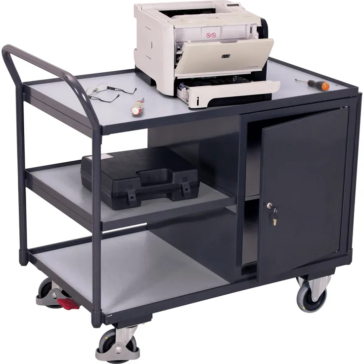 VARIOfit ESD Werkstattwagen mit gebogenen Schiebegriff und 2 Ladeflächen 985x590mm