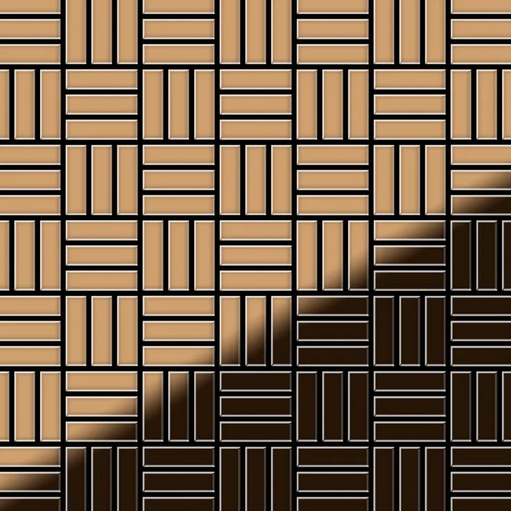 Mosaik Fliese massiv Metall Titan hochglänzend in kupfer 1,6mm stark ALLOY Basketweave-Ti-AM 0,82 m2
