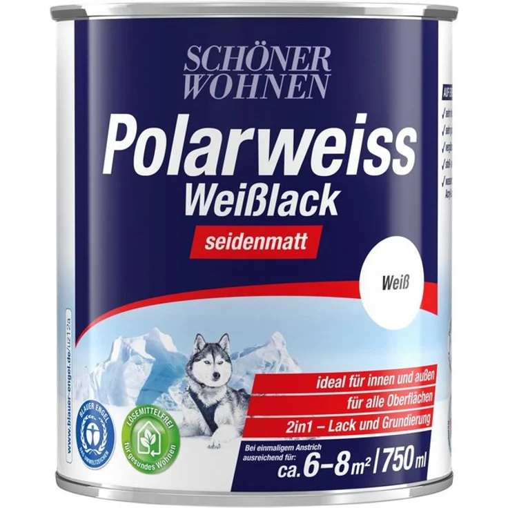 Schöner Wohnen - SCHÖNER WOHNEN FARBE Lack Polarweiss Weisslack, seidenmatt, 750 ml, weiß - weiß – Bild 1