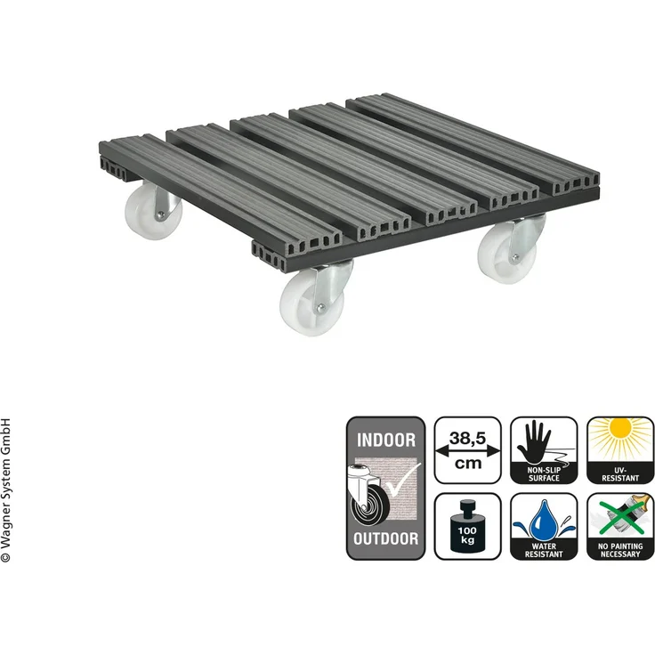 WAGNER Pflanzenroller WPC 38,5 x 38,5 cm I Pflanzenroller & Blumenroller für Außenbereich + Innenbereich, anthrazit I Kübelroller aus WPC (Wood Plastic Composite) I Tragkraft 100 kg ? 20054001 – Bild 1
