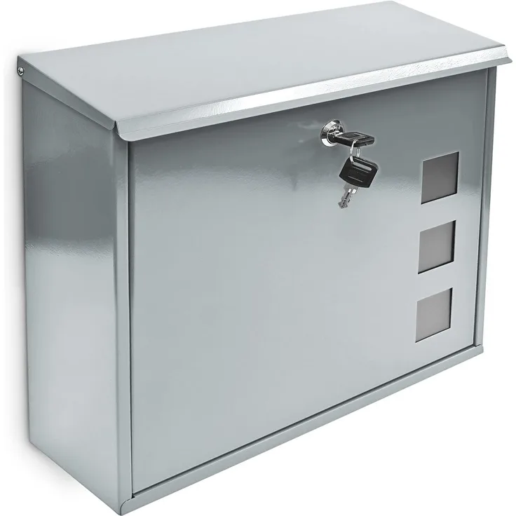 Design Briefkasten mit Dekor-Fenster Metall Silber