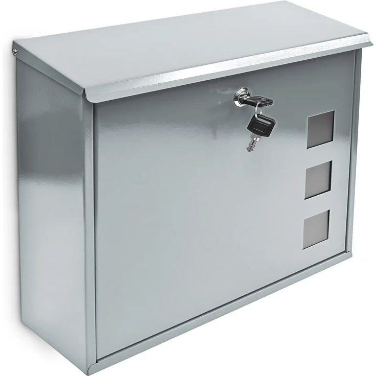 Design Briefkasten mit Dekor-Fenster Metall Silber