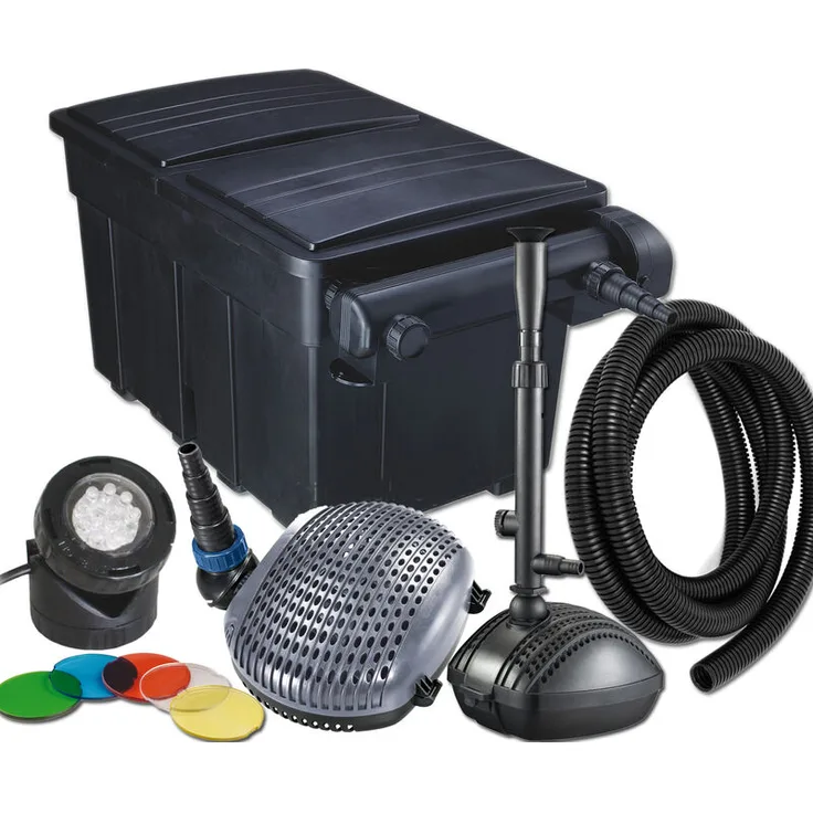 Jebao - Kit Teichfilter UBF 25000, UV-C 36 W, Pumpe XOE 5000, Schlauch 32 mm, Wasserspielpumpe, Lichtscheinwerfer