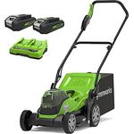 Greenworks Akku-Rasenmäher G24X2LM36 Li-Ion 2x24V 36cm Schnittbreite bis zu 250m² 40L Grasfangkorb 5 mit 2x 2,0 Ah Akku und Ladegerät