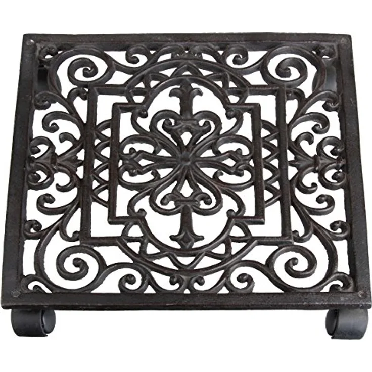 Esschert Design Pflanzenroller, Blumenroller im Antik Stil, quadratisch, ca. 30 cm x 30 cm