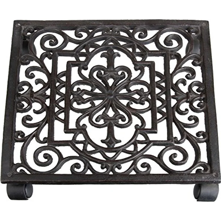 Esschert Design Pflanzenroller, Blumenroller im Antik Stil, quadratisch, ca. 30 cm x 30 cm – Bild 1