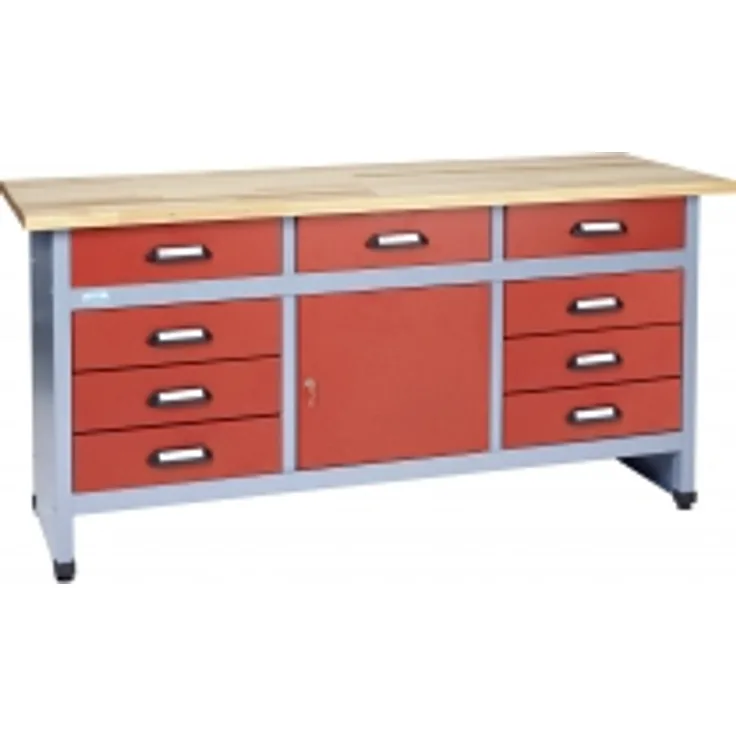 Küpper 12872 Werkbank 9 Schubladen, 1 Tür Rot, Silber-Grau 1700 mm x 840 mm x 600 mm
