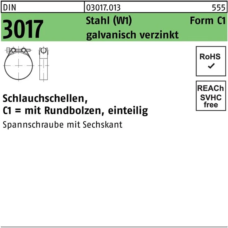 Reyher Schlauchschelle DIN 3017 Form C1 21- 23-18 Stahl galvanisch verzinkt f.Innen-D.