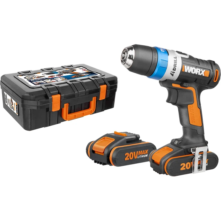 WORX WX178.1 Ai Drill Akku Bohrschrauber 20V mit automatischer Bohrfutter-Arretierung, elektronischer Drehmomenteinstellung, Pulse-Mode & Bitlock mit 2 Li-Ion Akkus & Ladegerät – Bild 1