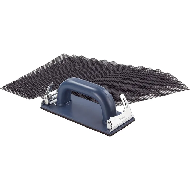 kwb Handschleifer-Set – 11-tlg. inkl. Schleifklotz mit Klemmvorichtung und Schleifgitter 93 mm x 230 mm (10 Stk.)