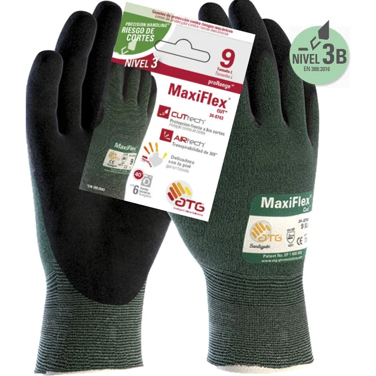 ATG 34-8743 MaxiFlex CutTM Schnittschutzhandschuh Level 3B, Grau-Grün, Größe 9 – Bild 1