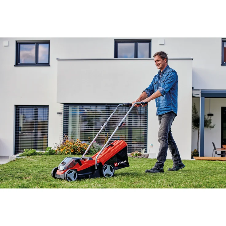 Einhell Akku-Rasenmäher GE-CM 36-33 Li Kit Power X-Change - Li-Ion (2x2,5 Ah), bis 250 m², 33 cm Schnittbreite, 5-stufige zentrale Schnitthöhenverstellung, inkl. 2x 2,5 Ah Akkus + 2x Ladegeräte – Bild 6