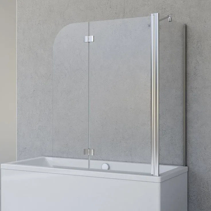 Duschabtrennung für Badewanne Angle, 2-teilig mit Seitenwand, Profilfarbe Chromoptik, 5 mm Sicherheitglas (ESG) Klar hell, Faltwand: 112 x 142 cm,