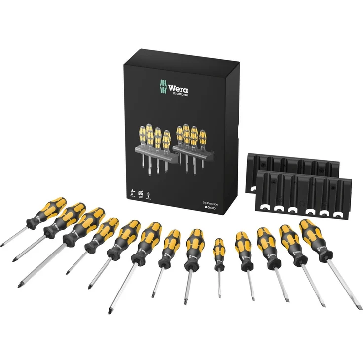 Wera Big Pack 900 Schraubendreher Set Kraftform - Schraubmeißel 13-teilig, 05133285001  Schlitz, Kreuzschlitz, Torx, Rack-Wandhalterung, inkl. Schlagkappe – Bild 2