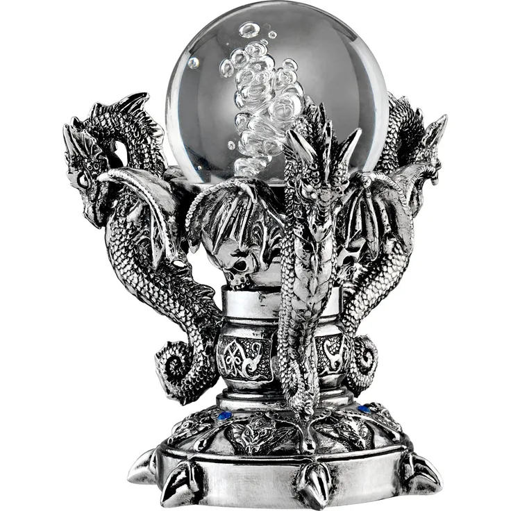 Design Toscano Drachen des Corfu Schlosses Gothic-Deko Statue, Polyresin und Glas, zweifarbig schwarz und Silber, 13 cm
