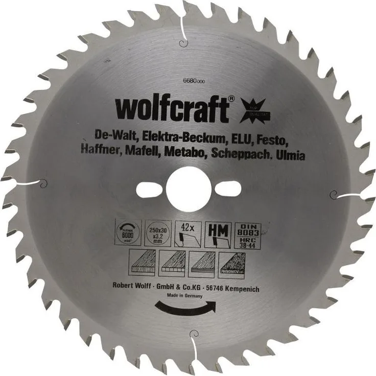 Wolfcraft 6680000 HM-Kreissägeblatt, Ø 250 x 30 x 3,2
