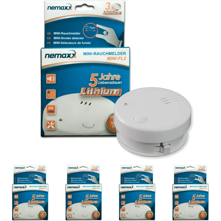 Nemaxx 4X Nemaxx Mini-FL2 Rauchmelder - hochwertiger & diskreter Mini Brandmelder Feuermelder Rauchwarnmelder mit Lithium Batterie