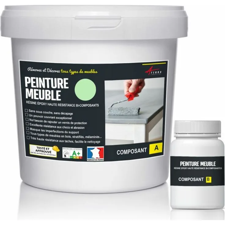 Arcane Industries - MÖBELFARBE FÜR KÜCHE UND BAD : Buntlack - Möbelfarbe abwaschbar - Möbellack - Epoxidfarbe | Epoxyfarbe - Weiß-Grün RAL 6019 - Kit